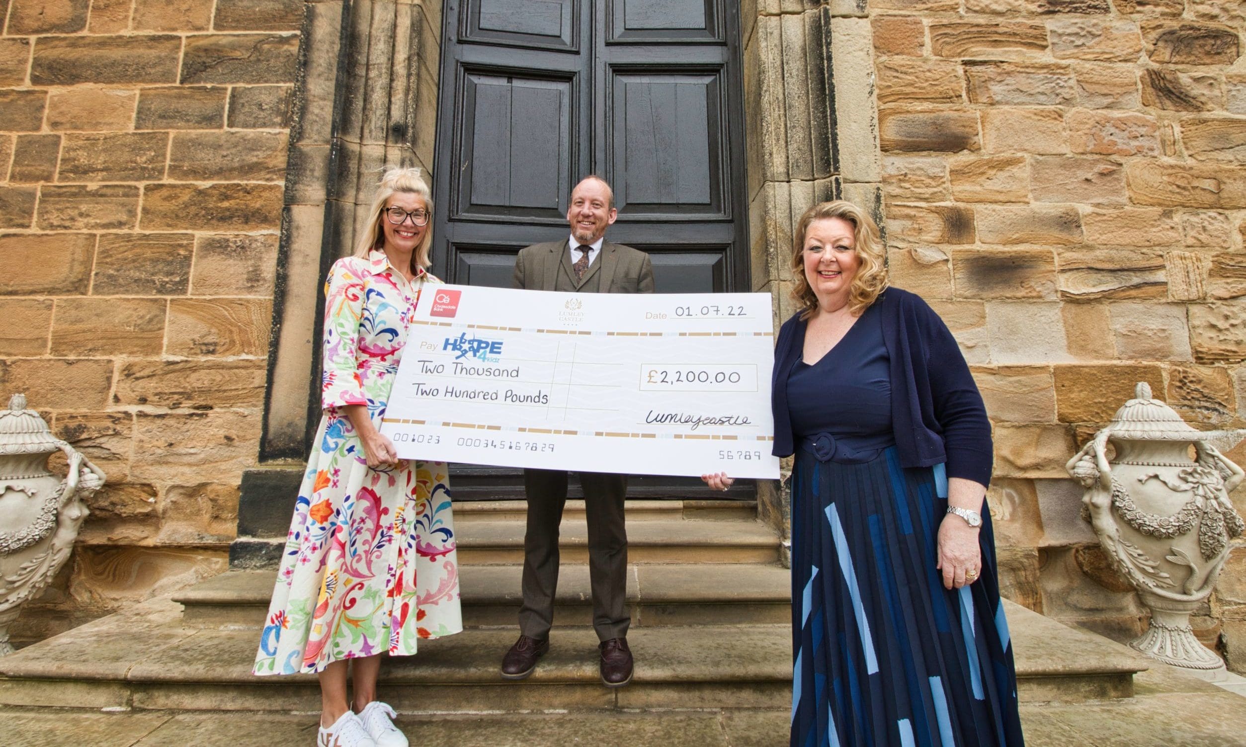 Lumley Castle Hotel donates £2,200 cheque to Hope4Kids